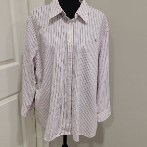 Ralph Lauren Pink, Black and White Striped Blouse. 3/4 Sleeves